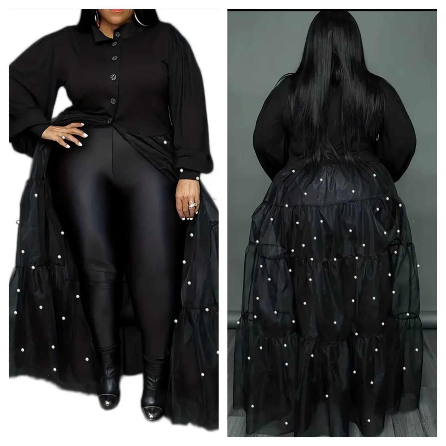 FRONT BUTTON MAXI DRESS WITH PEARLS