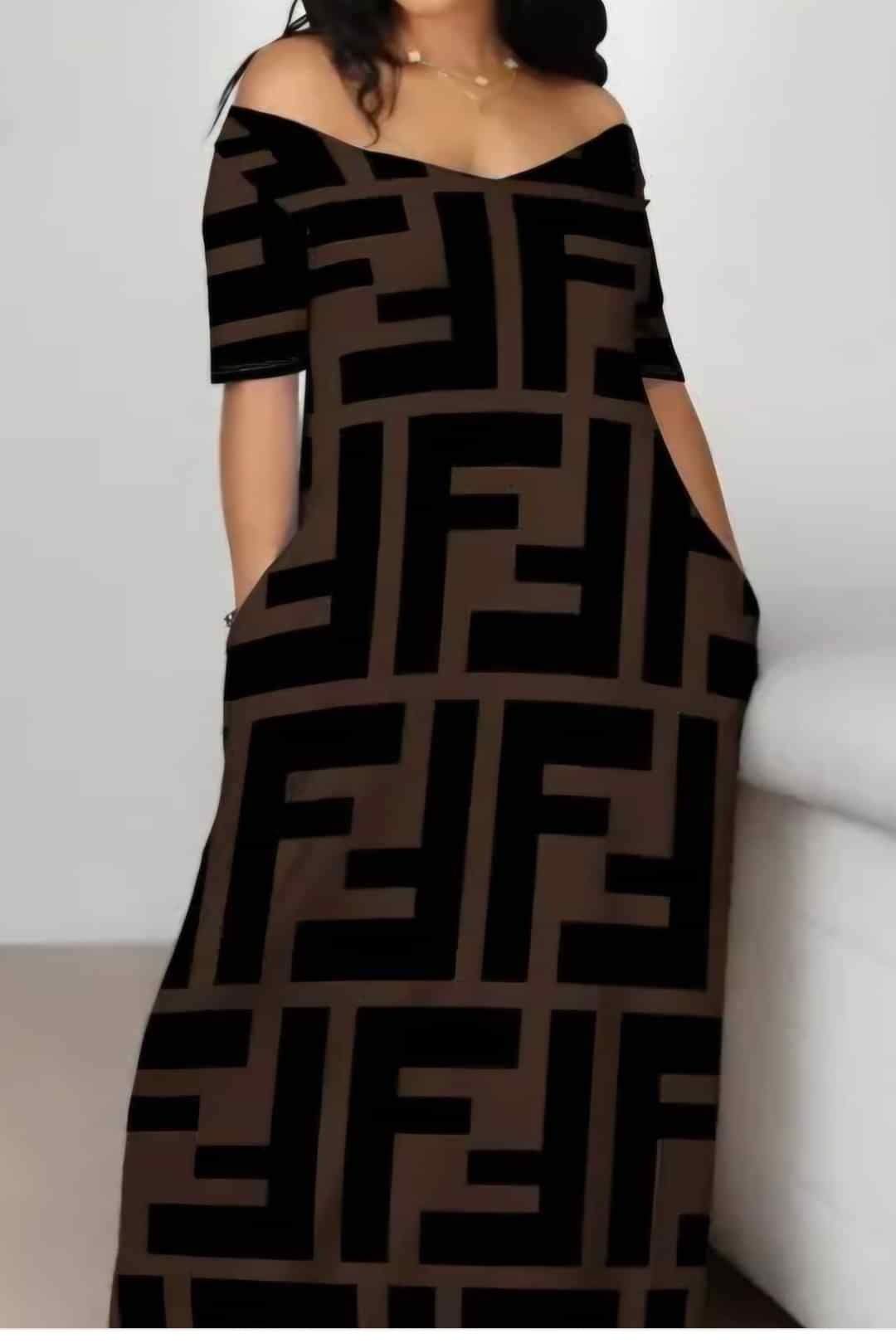 OFF SHOULDER DESIGNER INSPIRED MAXI DRESS (PLUS)
