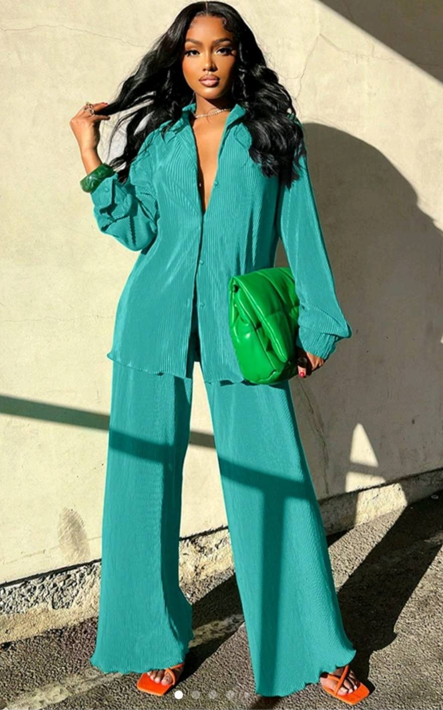 2-PIECE SOLID COLOR WIDE LEG PANT SETS (PLUS SIZE)