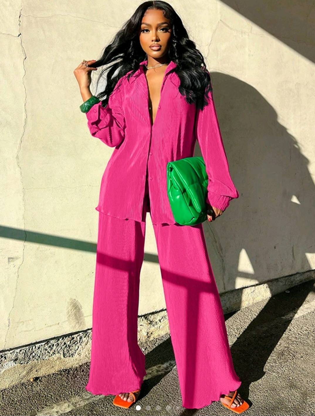 2-PIECE SOLID COLOR WIDE LEG PANT SETS (PLUS SIZE)