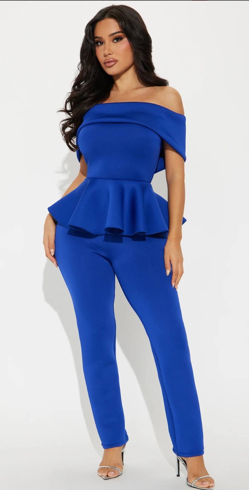 OFF SHOULDER PEPLUM PANT SET (PLUS SIZE)