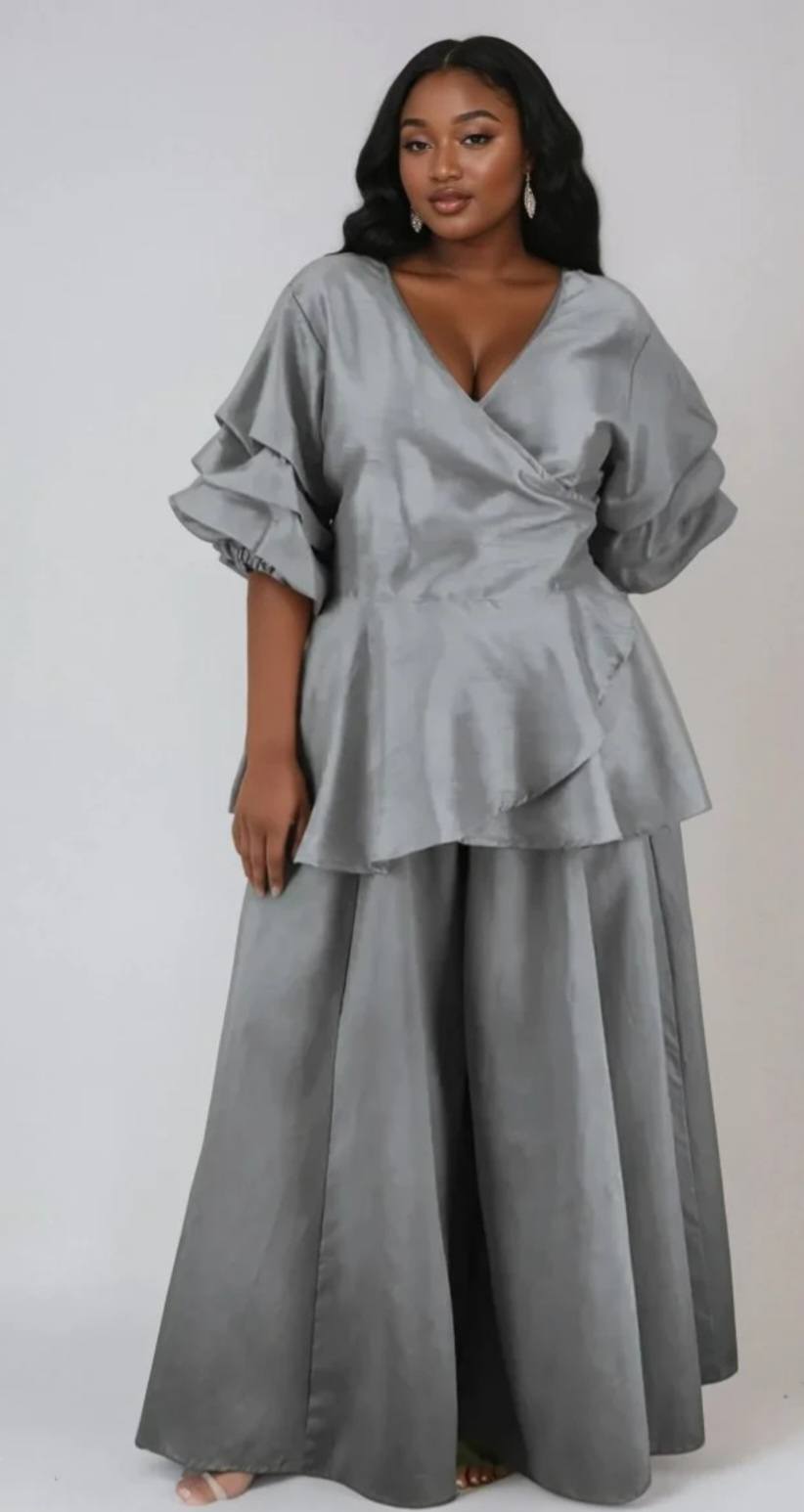 2-PIECE PALAZZO WIDE LET PANT SET (FITS SMALL - 3X)