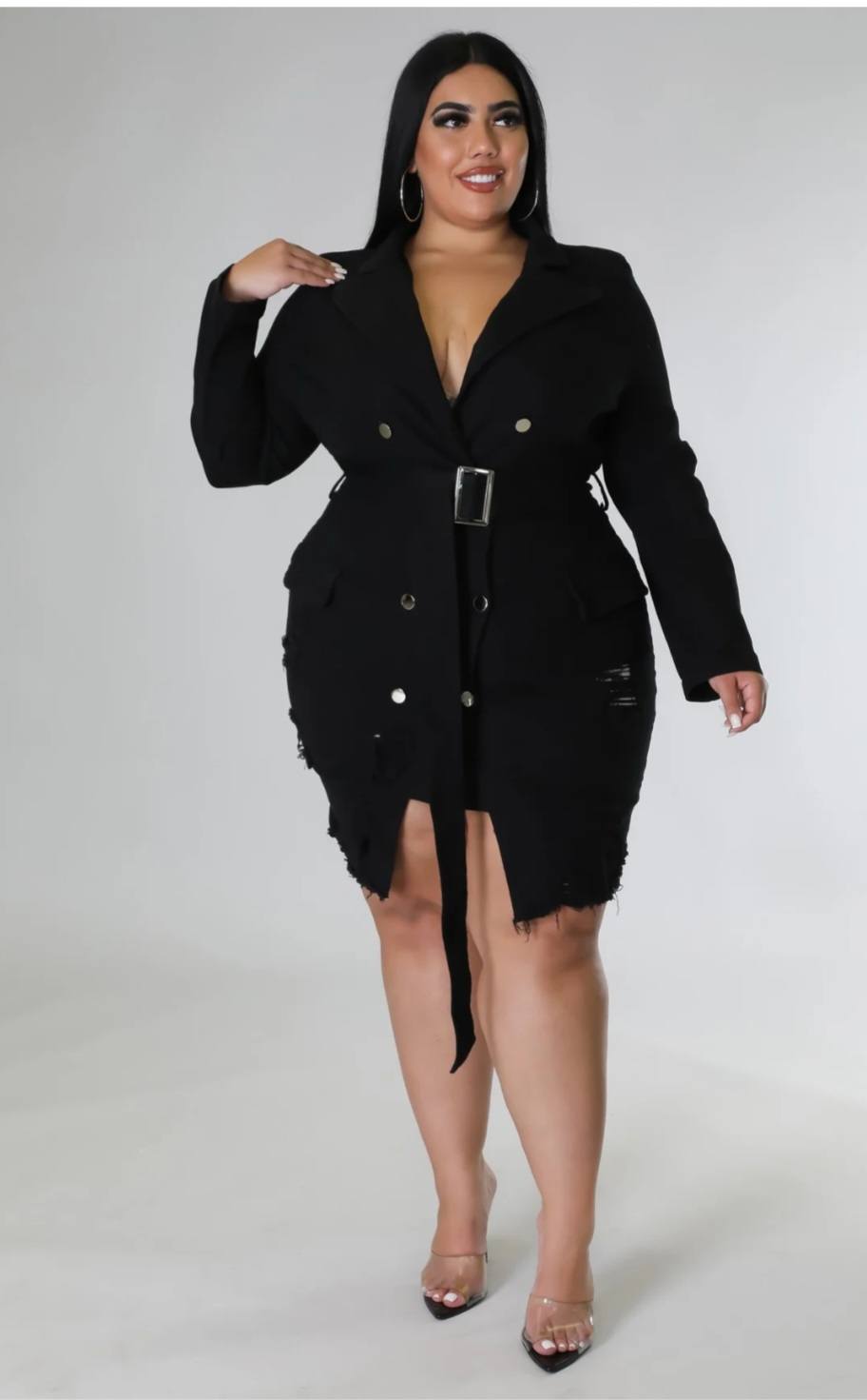 DOUBLE BREAST DENIM DRESS (PLUS)