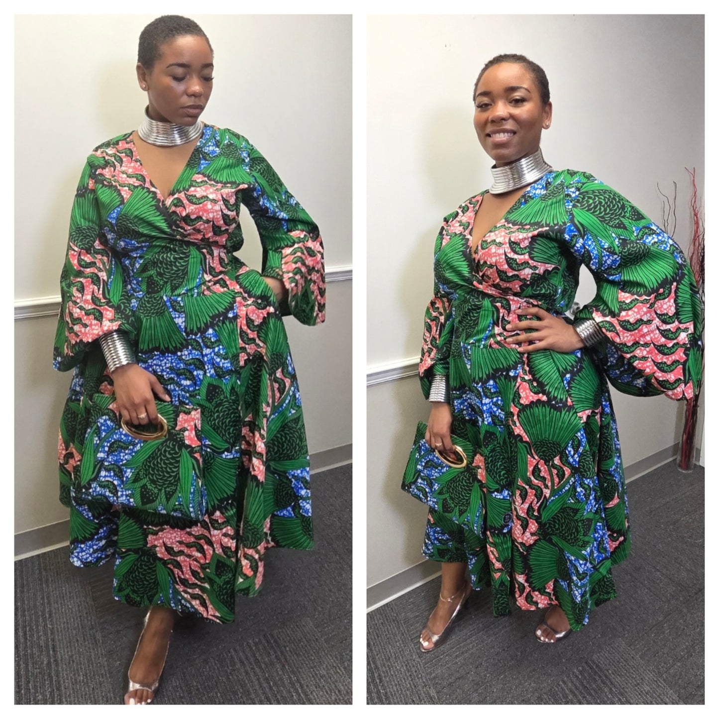 LONG WRAP AFRICAN DRESS WITH MATCHING HAND BAG (FIT SMALL-3X)
