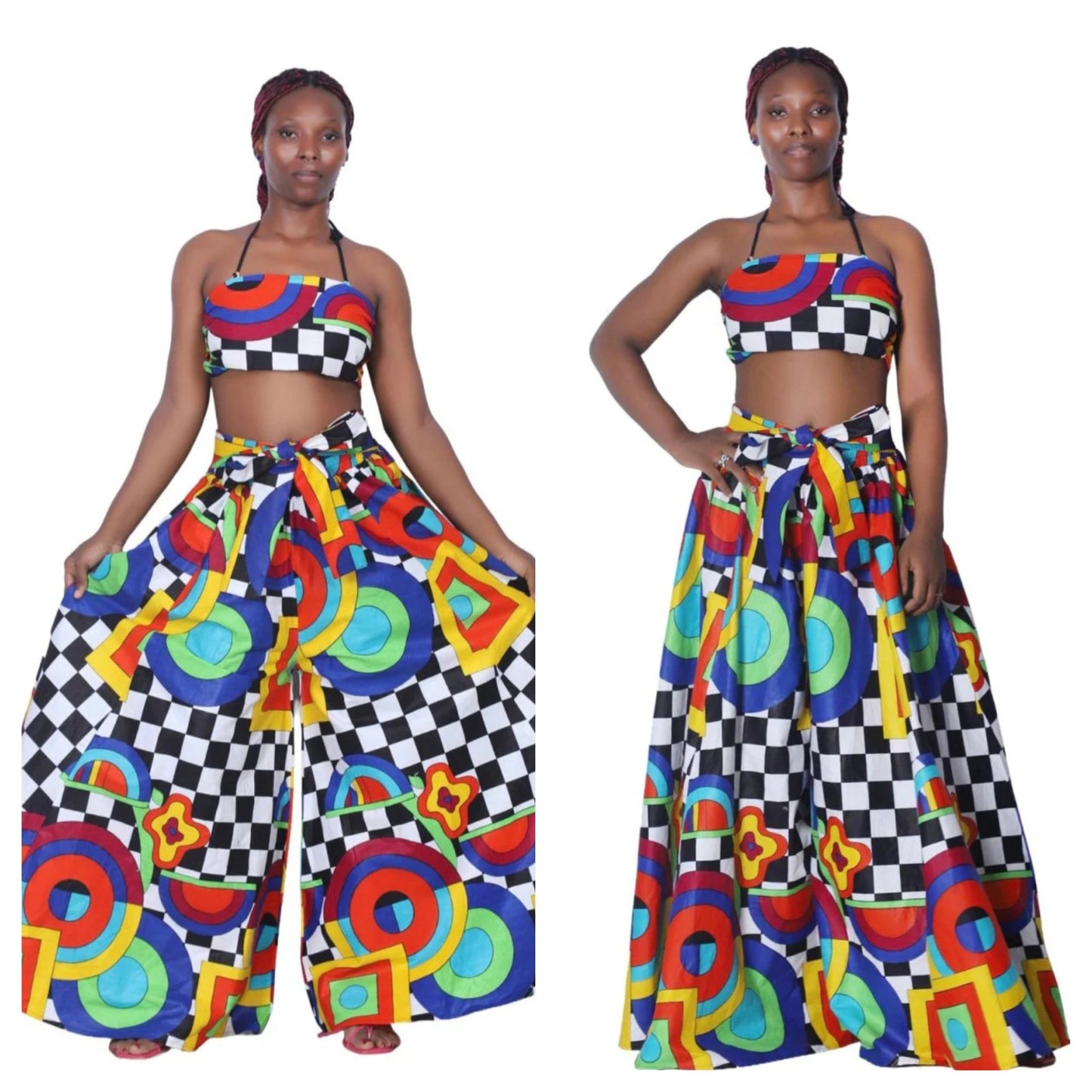 CHECKERED AFRICAN PRINT PALZZO PANTS (FITS SMALL-3X)