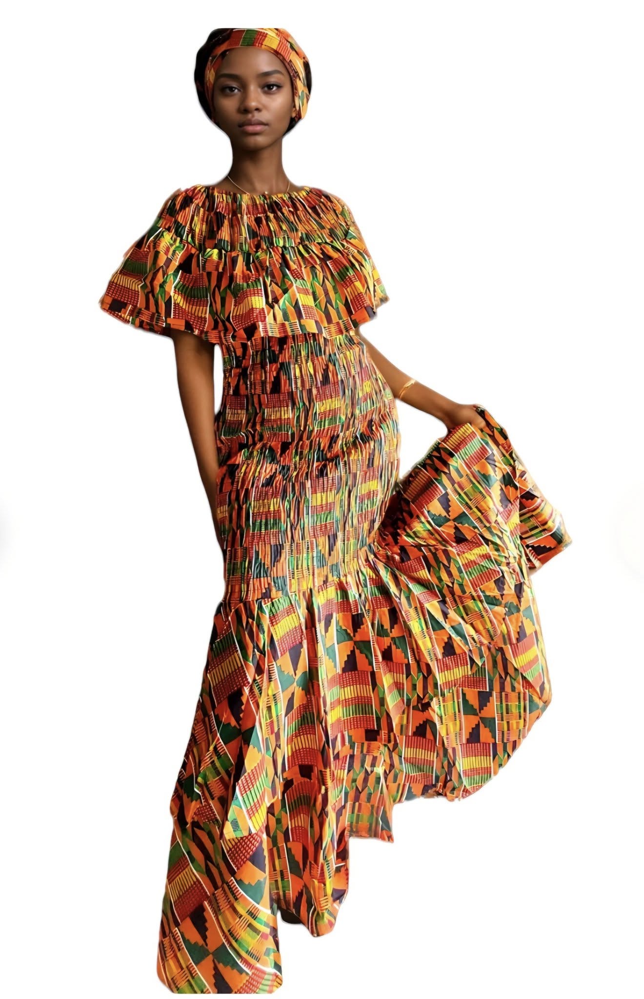OFF SHOULDER KENTE MAXI DRESS -1 (FITS SMALL-3X)