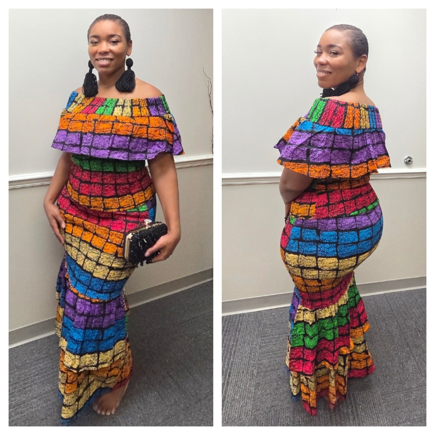 2-PIECE OFF SHOULDER MULTI-COLOR SKIRT SET