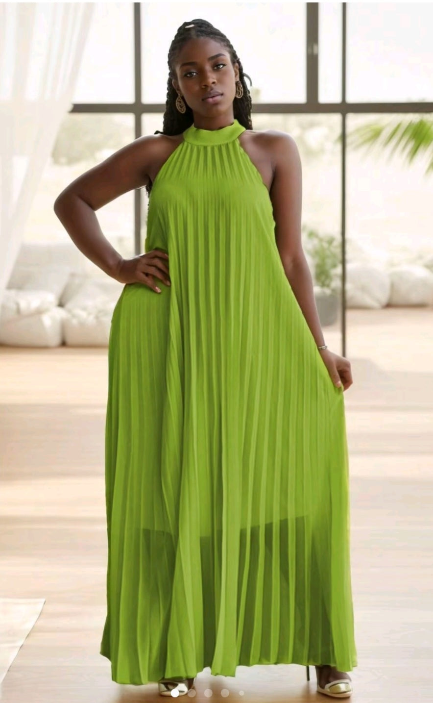 HALTER PLEATED MAXI DRESS