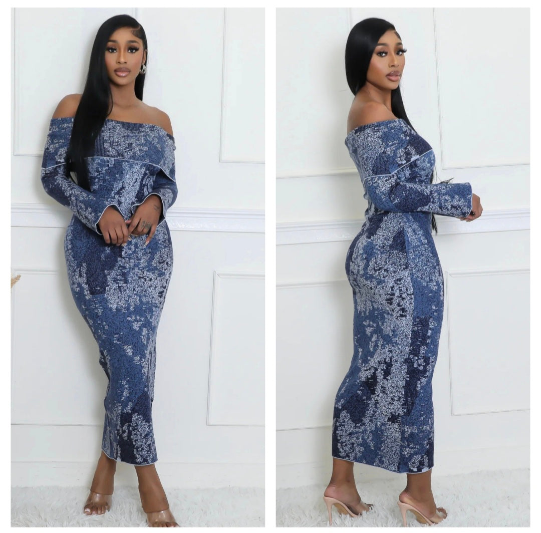 OFF SHOULDER SWEATER MAXI DRESS