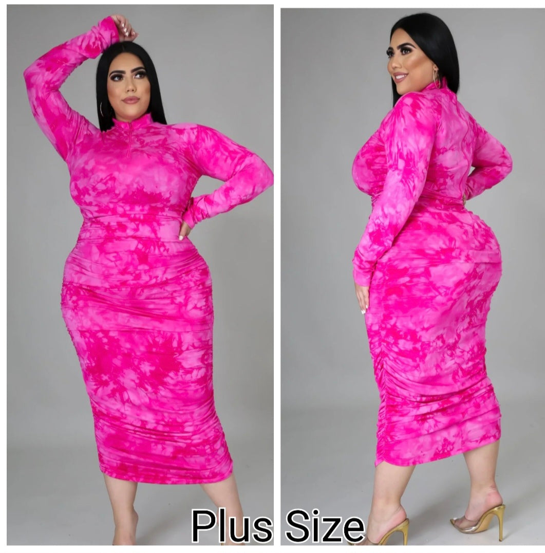 PINK RUCHED BODYCON DRESS