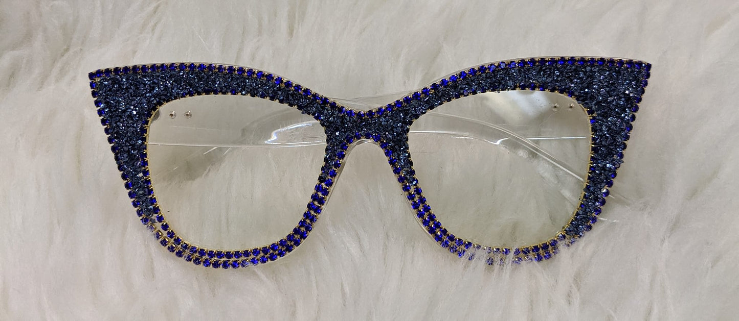 BLUE RHINESTONE FASHION SUNGLASSES