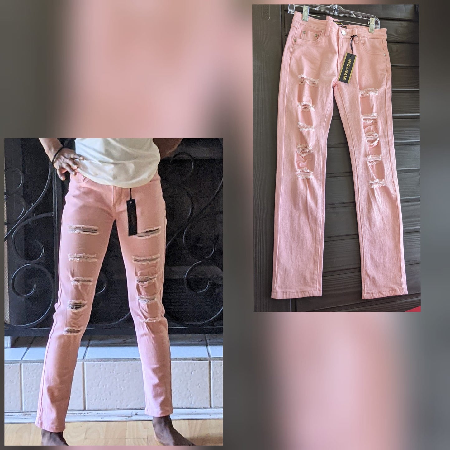 PINK SHREDDED DENIM JEANS