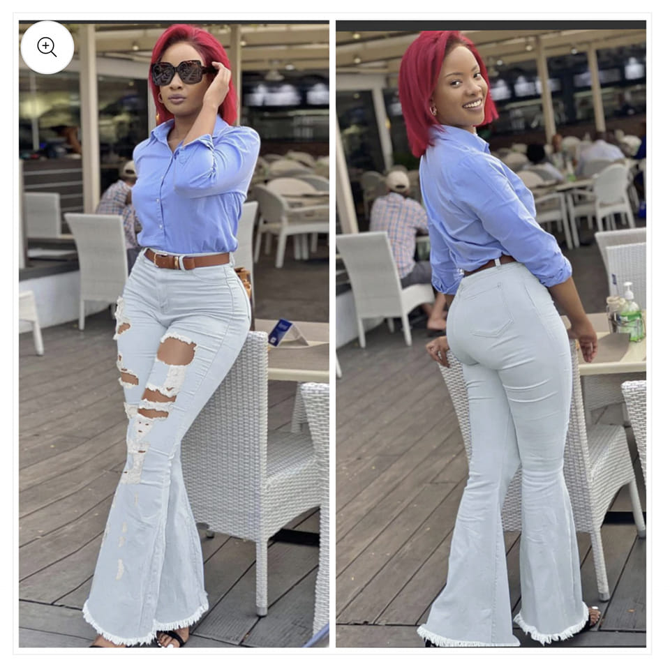 HOLLOW OUT DENIM BOOT CUT JEANS (PLUS SIZE)