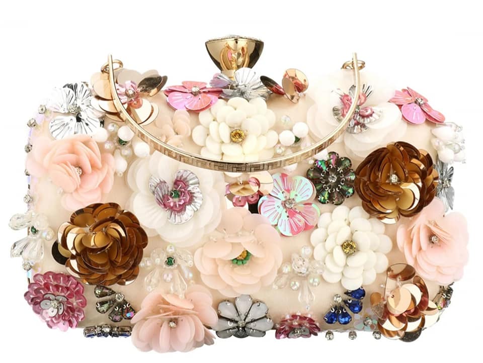 APRICOT FLORAL BEADING CLUTCH/HANDBAG