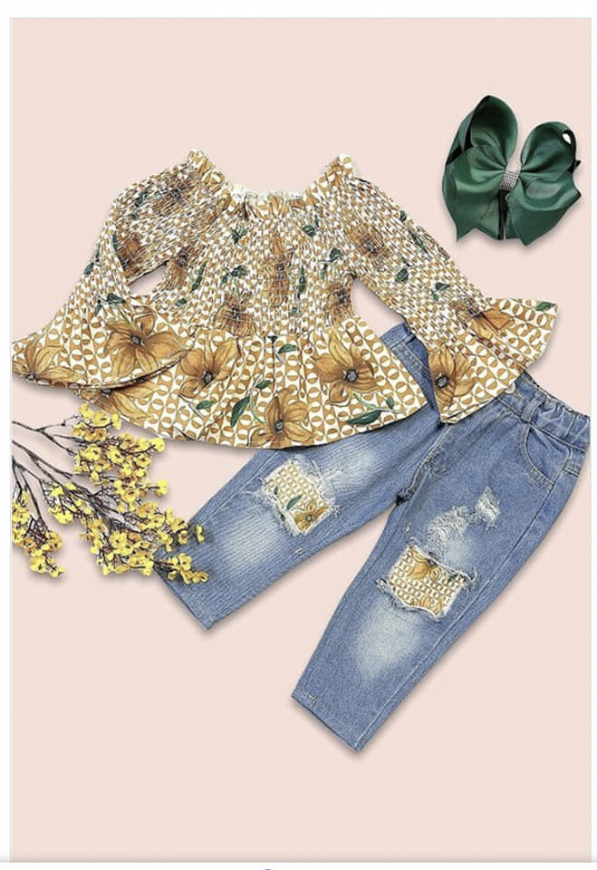 2-PIECE MUSTARD FLORAL SET