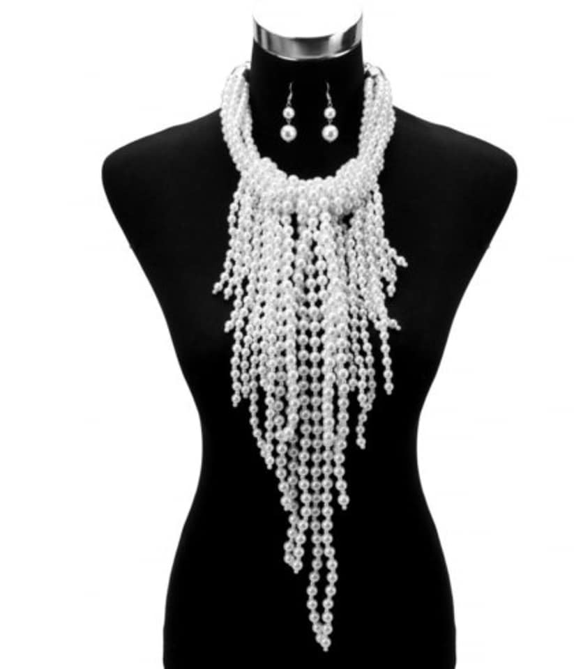 CHUNKY BEADED STATEMENT WATERFALL NECKLACE