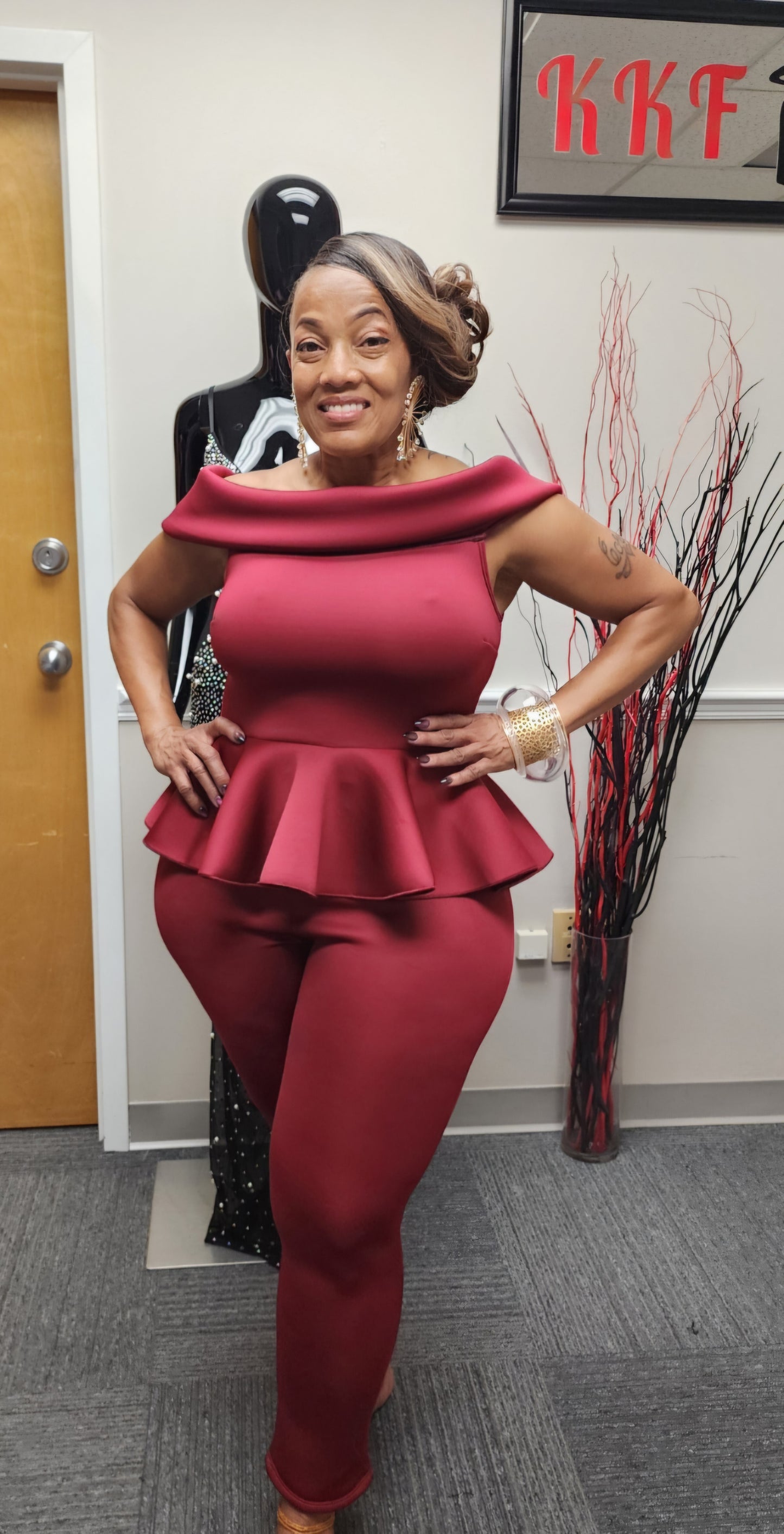 OFF SHOULD PEPLUM PANT SET -1