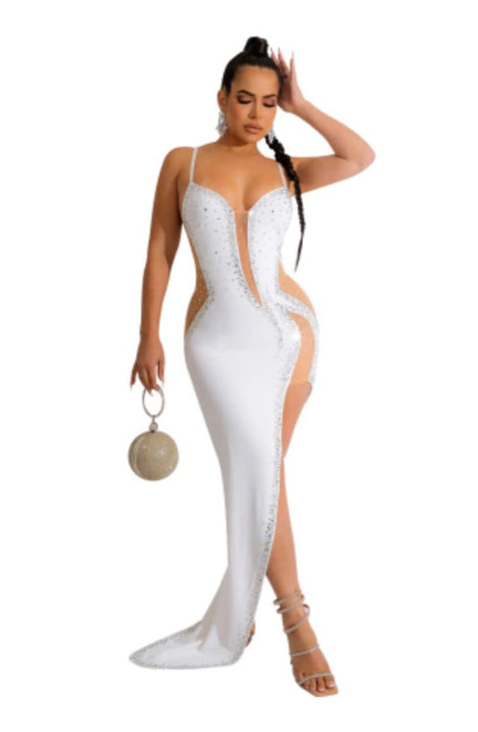 DIAMOND V-NECK SEXY MAXI DRESS