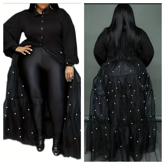 FRONT BUTTON MAXI DRESS WITH PEARLS