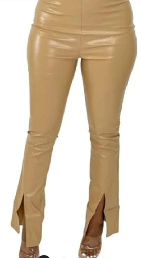 FAUX LEATHER SLIT PANTS (PLUS SIZE)