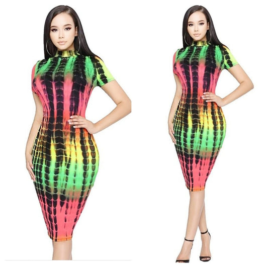 NEON GREEN TY DYE BODYCON DRESS