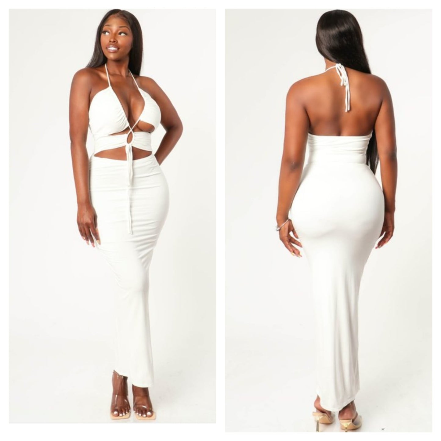 SLEEVELESS HALTER MAXI DRESS