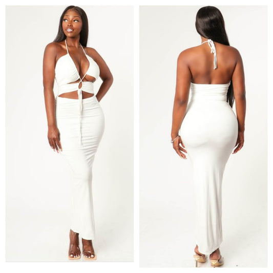 SLEEVELESS HALTER MAXI DRESS