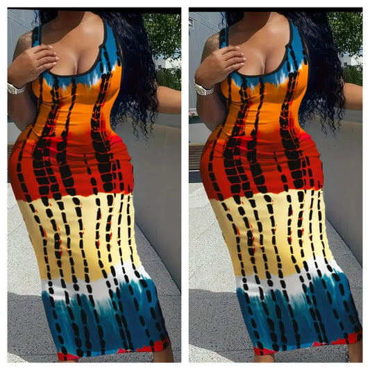 COLOR BLOCK BODYCON MAXI DRESS