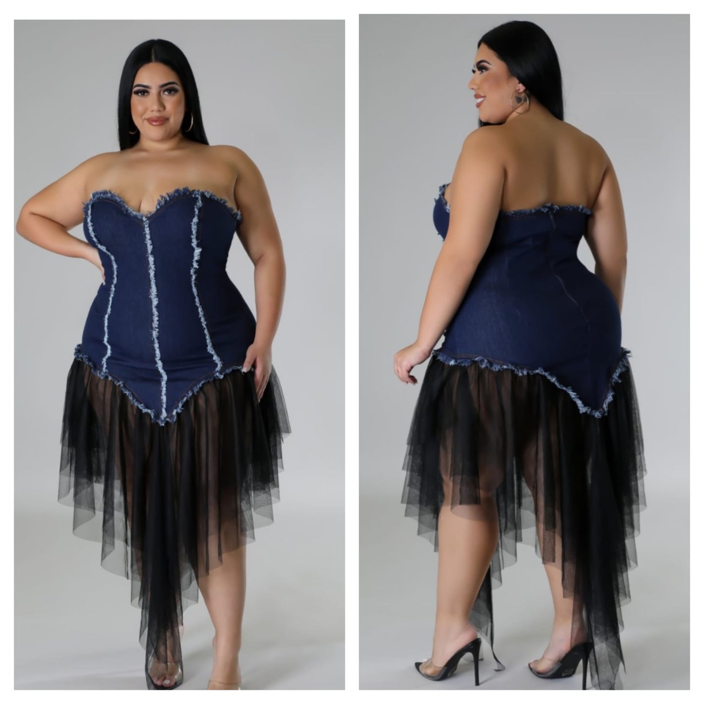 DENIM TULLEBODYCON DRESS