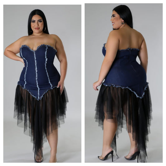 DENIM TULLEBODYCON DRESS