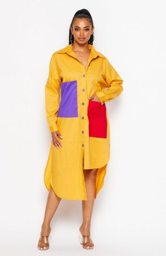 COLOR BLOCK SHIRT DRESS