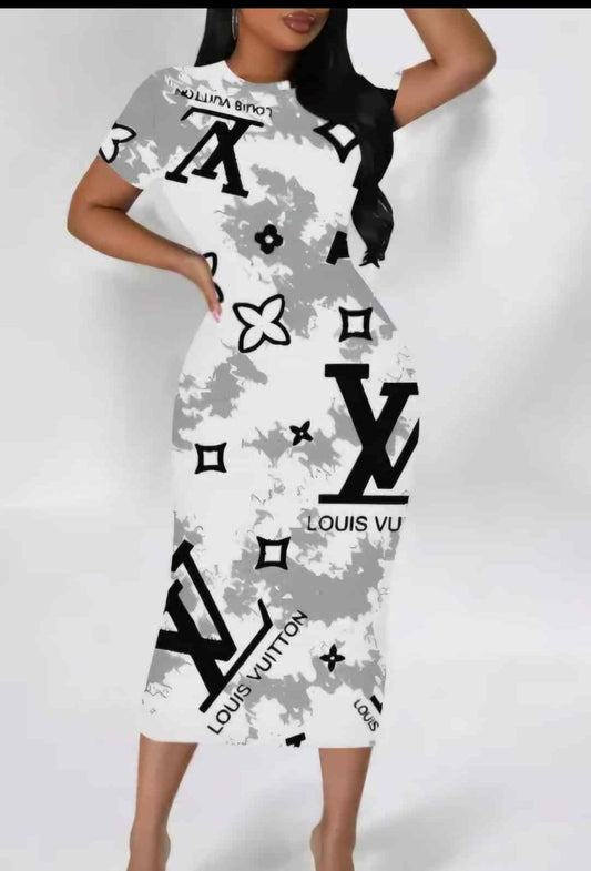 LV DESIGNER INSPIRED BODYCON DRESS (PLUS)