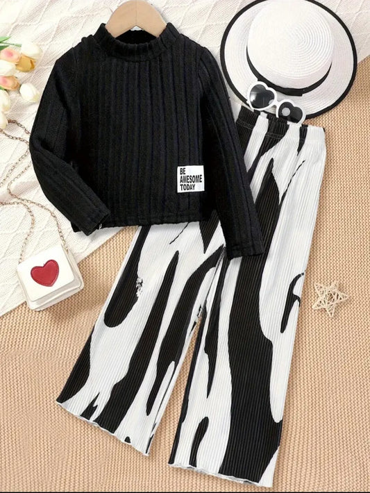 BLACK & WHITE FLEECE PANT SET