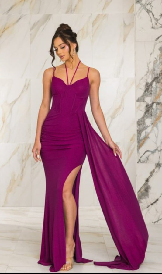 DRAPE MAXI SLIT DRESS