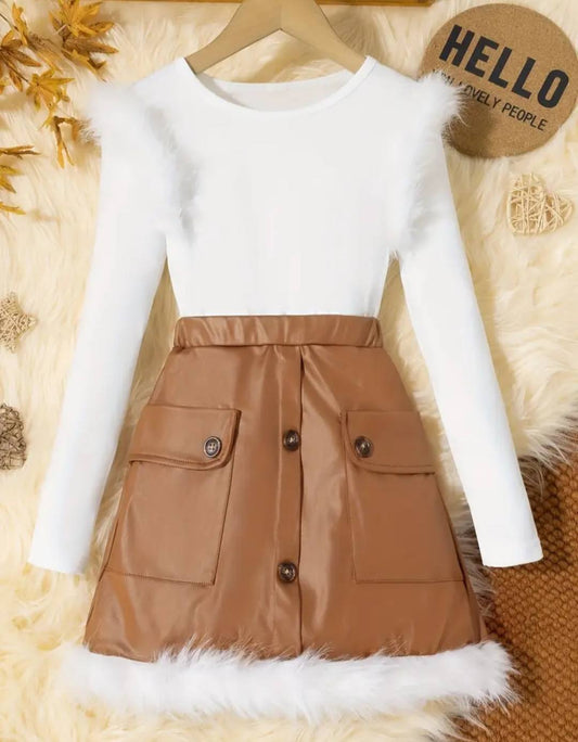 ELEGANT FAUX LEATHER SKIRT SET