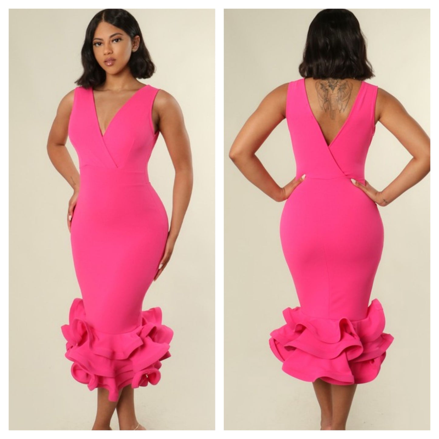 RUFFLE BOTTOM MIDI DRESS