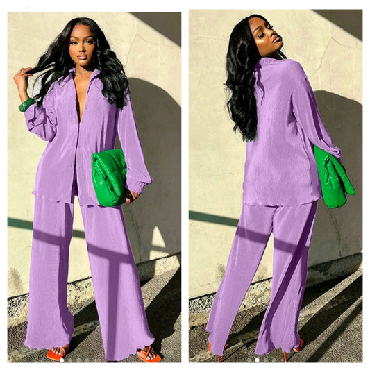 2-PIECE SOLID COLOR WIDE LEG PANT SETS (PLUS SIZE)
