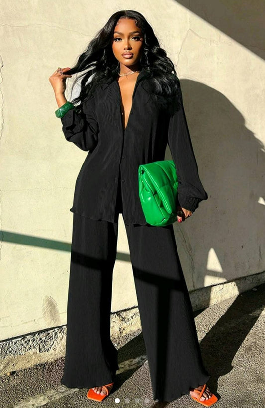 2-PIECE SOLID COLOR WIDE LEG PANT SETS