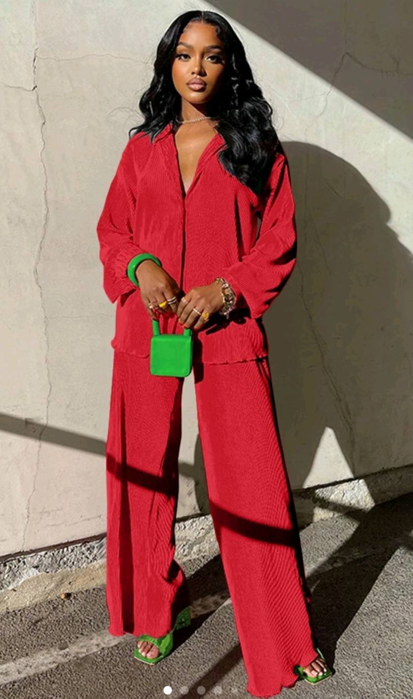 2-PIECE SOLID COLOR WIDE LEG PANT SETS (PLUS SIZE)