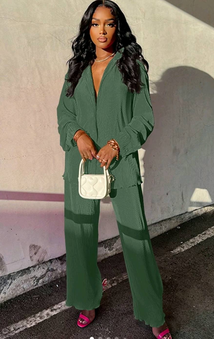 2-PIECE SOLID COLOR WIDE LEG PANT SETS