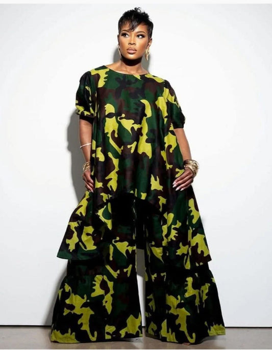 2-PIECE WIDE LEG CAMO SET  (FITS SMALL- 3X)