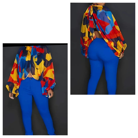 COLORFUL PRINTED BATWING BLOUSE