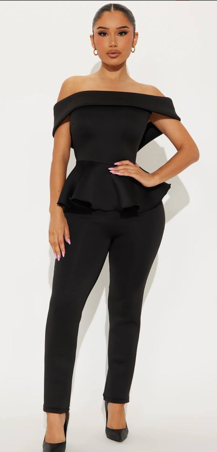 OFF SHOULDER PEPLUM PANT SET (PLUS SIZE)