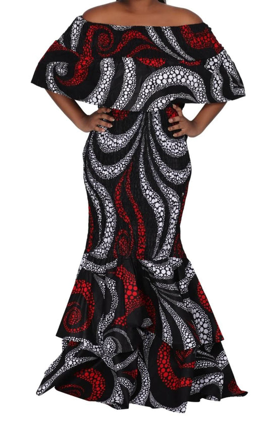 SWIRL OFF SHOULDER MAXI DRESS (ONE SIZE)