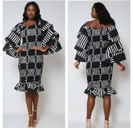 MULTI-LAYERED BLACK & WHITE BODYCON  (FIT-SMALL-3X)