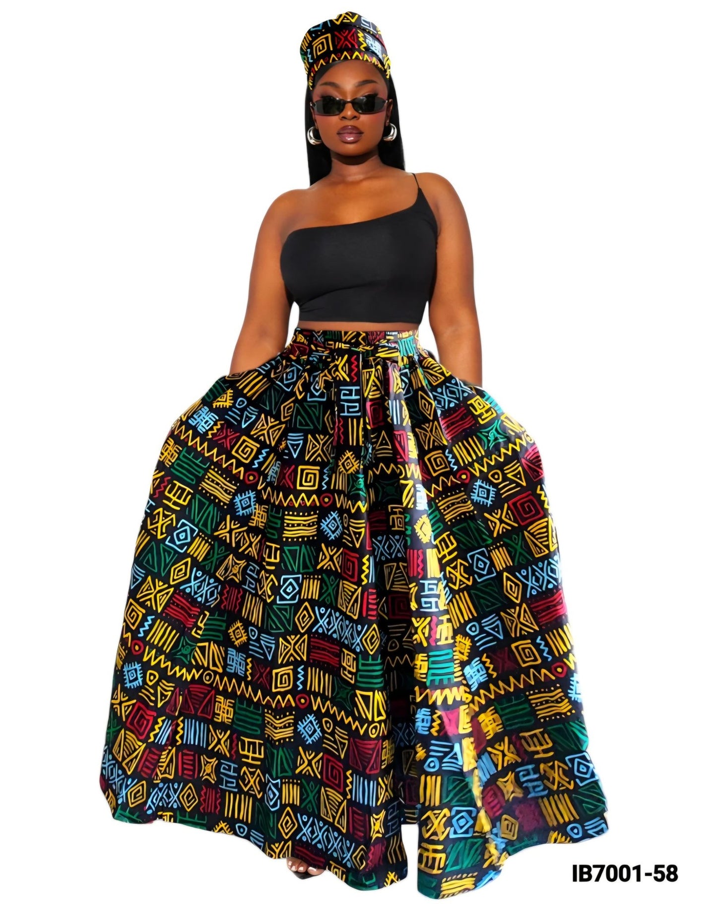 RASTA AFRICAN PRINT SKIRT (FITS SMALL-3X)