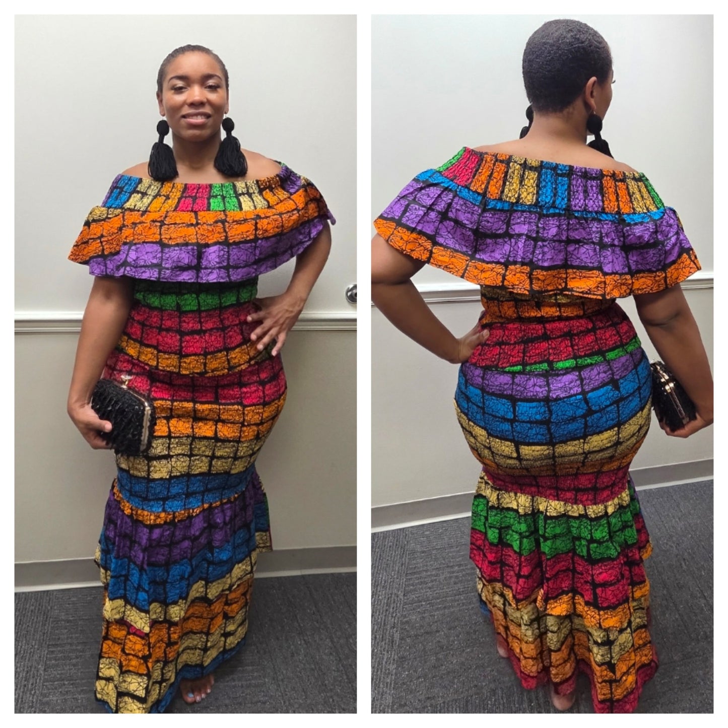 2-PIECE OFF SHOULDER MULTI-COLOR SKIRT SET