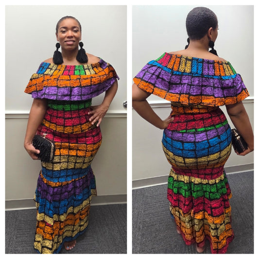 2-PIECE OFF SHOULDER MULTI-COLOR SKIRT SET