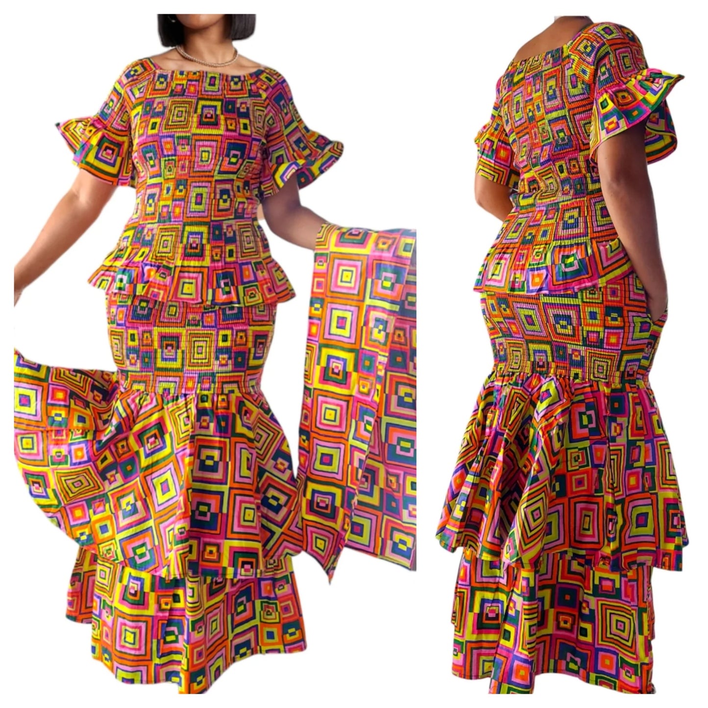 MULTI-COLOR AFRICAN PRINT SKIRT SET (FITS SIZE SMALL - XL)