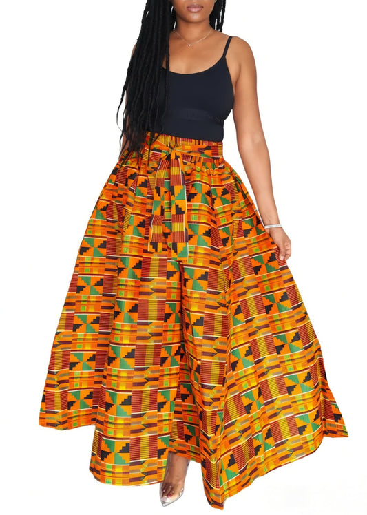 KENTE PRINT AFRICAN SKIRT (FITS SMALL -3X)